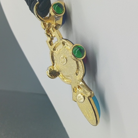 VINTAGE KJL Kenneth Jay Lane Art Deco Cabochon & Crystal Pendant Necklace - Picture 9 of 14